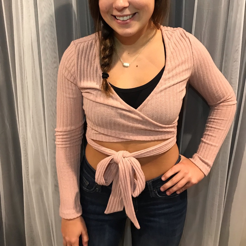 Long sleeve wrap crop top